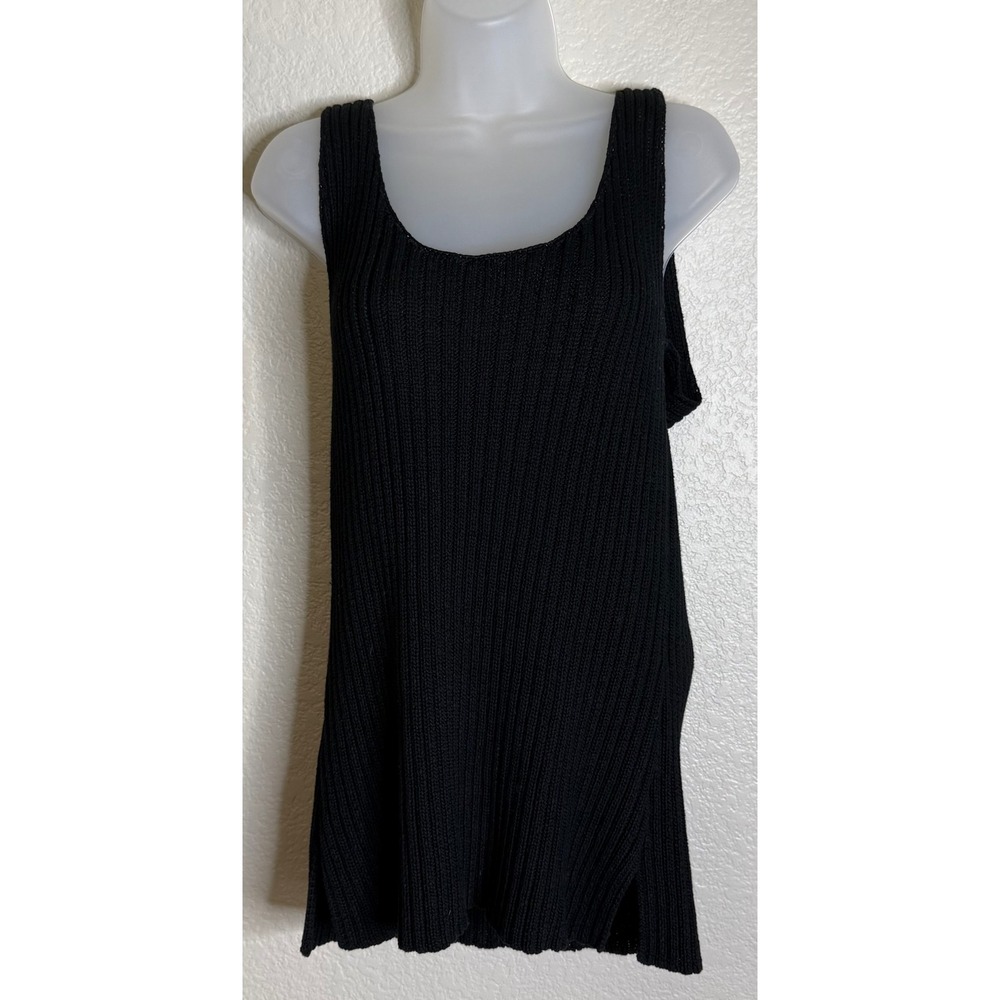 Ralph Lauren LRL XL Tank Top Black Ribbed Knit Cotton Scoop Neck Sleeveless